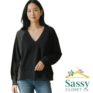 Rag & Bone Black V‑Neck Top Banded Trim Modal Cotton Women’s Medium EUC